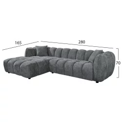 ΚΑΝΑΠΕΣ ΓΩΝΙΑ (ΑΡΙΣΤΕΡΗ) LYKKE HM3326.01L ΓΚΡΙ ΥΦΑΣΜΑ 280x89-165(η γωνία)x70Υ εκ.