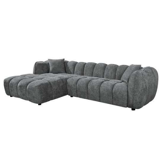 ΚΑΝΑΠΕΣ ΓΩΝΙΑ (ΑΡΙΣΤΕΡΗ) LYKKE HM3326.01L ΓΚΡΙ ΥΦΑΣΜΑ 280x89-165(η γωνία)x70Υ εκ.