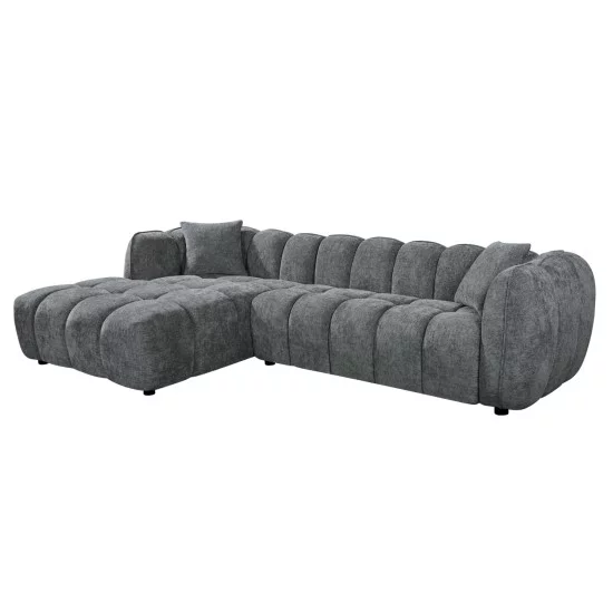ΚΑΝΑΠΕΣ ΓΩΝΙΑ (ΑΡΙΣΤΕΡΗ) LYKKE HM3326.01L ΓΚΡΙ ΥΦΑΣΜΑ 280x89-165(η γωνία)x70Υ εκ.