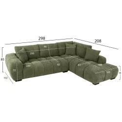 ΚΑΝΑΠΕΣ ΓΩΝΙΑ (ΔΕΞΙΑ) COVEN HM3266.14R ΠΡΑΣΙΝΟ ΥΦΑΣΜΑ 298x102-208x85Υεκ.