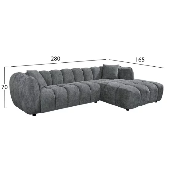 ΚΑΝΑΠΕΣ ΓΩΝΙΑ (ΔΕΞΙΑ) LYKKE HM3326.01R ΓΚΡΙ ΥΦΑΣΜΑ 280x89-165(η γωνία)x70Υεκ