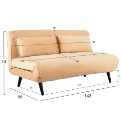 ΚΑΝΑΠΕΣ ΚΡΕΒΑΤΙ 2 ΑΤΟΜΩΝ ASMA HM3077.17 ΜΕ ΒΕΛΟΥΔΟ ΜΠΕΖ 140x80x77Yεκ.