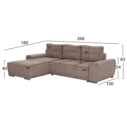 ΚΑΝΑΠΕΣ ΚΡΕΒΑΤΙ ΑΡΙΣΤΕΡΗ ΓΩΝΙΑ COMFYRA HM3336.03L ΜΠΕΖ ΥΦΑΣΜΑ 268x180x83Υεκ