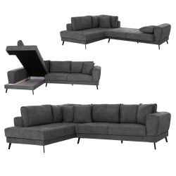 ΚΑΝΑΠΕΣ ΚΡΕΒΑΤΙ ΑΡΙΣΤΕΡΗ ΓΩΝΙΑ ZENORA HM3337.01L ΣΚΟΥΡΟ ΓΚΡΙ ΥΦΑΣΜΑ 303x214x80Υεκ