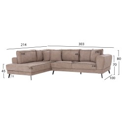 ΚΑΝΑΠΕΣ ΚΡΕΒΑΤΙ ΑΡΙΣΤΕΡΗ ΓΩΝΙΑ ZENORA HM3337.03L ΜΠΕΖ ΥΦΑΣΜΑ 303x214x80Υεκ