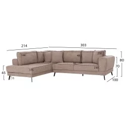 ΚΑΝΑΠΕΣ ΚΡΕΒΑΤΙ ΑΡΙΣΤΕΡΗ ΓΩΝΙΑ ZENORA HM3337.03L ΜΠΕΖ ΥΦΑΣΜΑ 303x214x80Υεκ