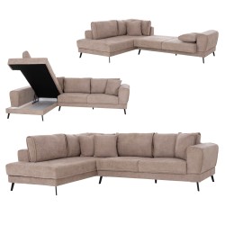 ΚΑΝΑΠΕΣ ΚΡΕΒΑΤΙ ΑΡΙΣΤΕΡΗ ΓΩΝΙΑ ZENORA HM3337.03L ΜΠΕΖ ΥΦΑΣΜΑ 303x214x80Υεκ