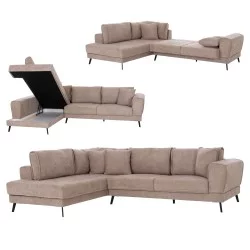 ΚΑΝΑΠΕΣ ΚΡΕΒΑΤΙ ΑΡΙΣΤΕΡΗ ΓΩΝΙΑ ZENORA HM3337.03L ΜΠΕΖ ΥΦΑΣΜΑ 303x214x80Υεκ