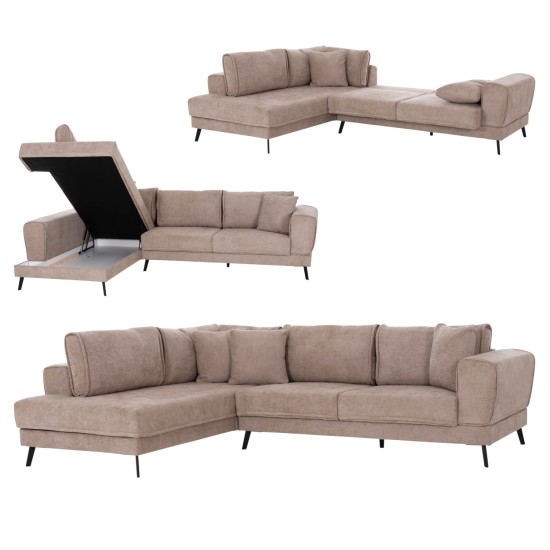 ΚΑΝΑΠΕΣ ΚΡΕΒΑΤΙ ΑΡΙΣΤΕΡΗ ΓΩΝΙΑ ZENORA HM3337.03L ΜΠΕΖ ΥΦΑΣΜΑ 303x214x80Υεκ