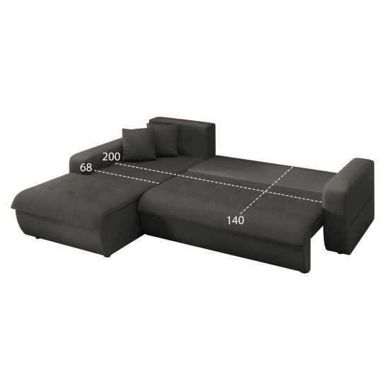 ΚΑΝΑΠΕΣ ΚΡΕΒΑΤΙ ΑΡΙΣΤΕΡΗ ΓΩΝΙΑ KANSO HM3338.01L ΓΚΡΙ ΥΦΑΣΜΑ 244x188x80Υεκ