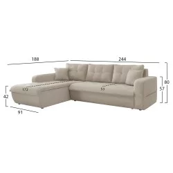 ΚΑΝΑΠΕΣ ΚΡΕΒΑΤΙ ΑΡΙΣΤΕΡΗ ΓΩΝΙΑ KANSO HM3338.03L ΜΠΕΖ ΥΦΑΣΜΑ 244x188x80Υεκ