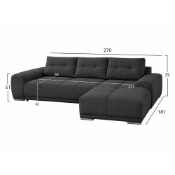 ΚΑΝΑΠΕΣ ΚΡΕΒΑΤΙ ΔΕΞΙΑ ΓΩΝΙΑ COMFYRA HM3336.01R ΓΚΡΙ ΥΦΑΣΜΑ 270x181x75Υεκ