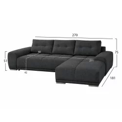 ΚΑΝΑΠΕΣ ΚΡΕΒΑΤΙ ΔΕΞΙΑ ΓΩΝΙΑ COMFYRA HM3336.01R ΓΚΡΙ ΥΦΑΣΜΑ 270x181x75Υεκ