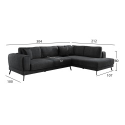 ΚΑΝΑΠΕΣ ΚΡΕΒΑΤΙ ΔΕΞΙΑ ΓΩΝΙΑ ZENORA HM3337.01R ΣΚΟΥΡΟ ΓΚΡΙ ΥΦΑΣΜΑ 304x212x80Υεκ