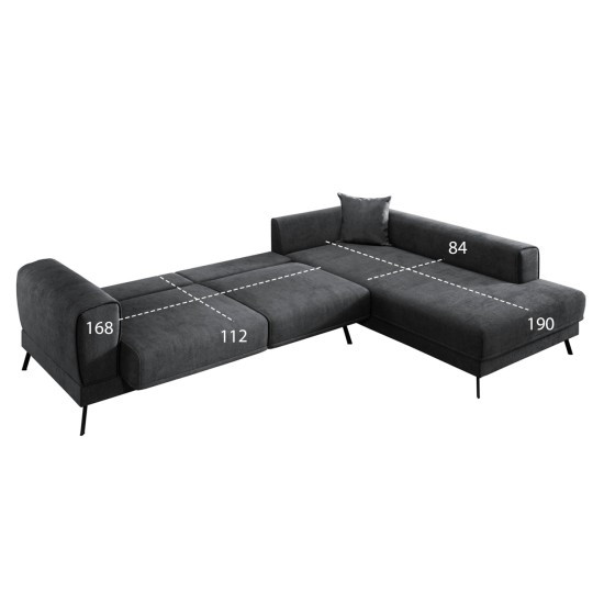 ΚΑΝΑΠΕΣ ΚΡΕΒΑΤΙ ΔΕΞΙΑ ΓΩΝΙΑ ZENORA HM3337.01R ΣΚΟΥΡΟ ΓΚΡΙ ΥΦΑΣΜΑ 304x212x80Υεκ