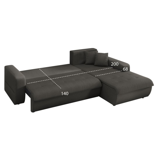 ΚΑΝΑΠΕΣ ΚΡΕΒΑΤΙ ΔΕΞΙΑ ΓΩΝΙΑ KANSO HM3338.01R ΓΚΡΙ ΥΦΑΣΜΑ 244x188x80Υεκ