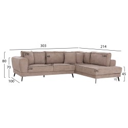 ΚΑΝΑΠΕΣ ΚΡΕΒΑΤΙ ΔΕΞΙΑ ΓΩΝΙΑ ZENORA HM3337.03R ΜΠΕΖ ΥΦΑΣΜΑ 303x214x80Υεκ