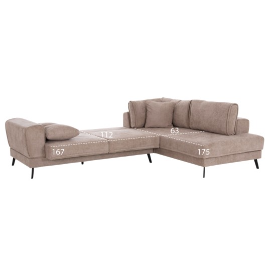 ΚΑΝΑΠΕΣ ΚΡΕΒΑΤΙ ΔΕΞΙΑ ΓΩΝΙΑ ZENORA HM3337.03R ΜΠΕΖ ΥΦΑΣΜΑ 303x214x80Υεκ