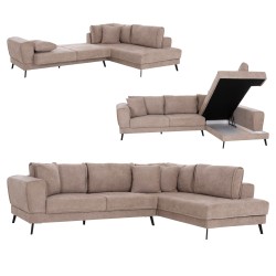 ΚΑΝΑΠΕΣ ΚΡΕΒΑΤΙ ΔΕΞΙΑ ΓΩΝΙΑ ZENORA HM3337.03R ΜΠΕΖ ΥΦΑΣΜΑ 303x214x80Υεκ