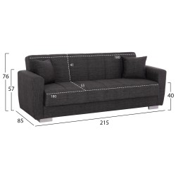 ΚΑΝΑΠΕΣ ΚΡΕΒΑΤΙ POLYA ΤΡΙΘΕΣΙΟΣ HM3240.03 ΓΚΡΙ 215x85x76Υ εκ.