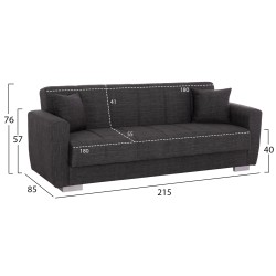 ΚΑΝΑΠΕΣ ΚΡΕΒΑΤΙ POLYA ΤΡΙΘΕΣΙΟΣ HM3240.03 ΓΚΡΙ 215x85x76Υ εκ.