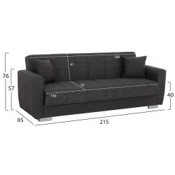 ΚΑΝΑΠΕΣ ΚΡΕΒΑΤΙ POLYA ΤΡΙΘΕΣΙΟΣ HM3240.03 ΓΚΡΙ 215x85x76Υ εκ.