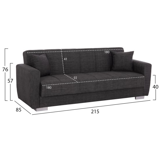 ΚΑΝΑΠΕΣ ΚΡΕΒΑΤΙ POLYA ΤΡΙΘΕΣΙΟΣ HM3240.03 ΓΚΡΙ 215x85x76Υ εκ.