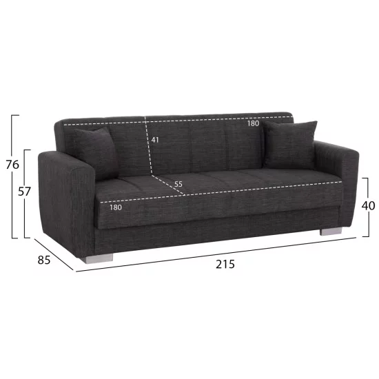 ΚΑΝΑΠΕΣ ΚΡΕΒΑΤΙ POLYA ΤΡΙΘΕΣΙΟΣ HM3240.03 ΓΚΡΙ 215x85x76Υ εκ.