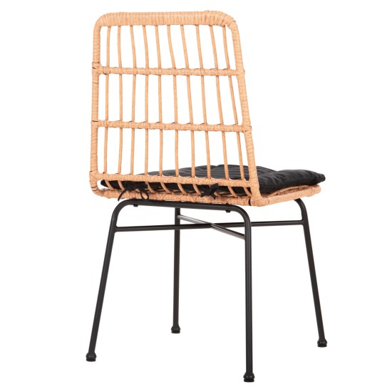 ΚΑΡΕΚΛΑ ALLEGRA HM5705.11 ΜΑΥΡΗ ΜΕΤΑΛΛΙΚΗ ΜΕ ΜΑΞΙΛΑΡΙ-WICKER ΜΠΕΖ 46,5x50x85Υεκ.