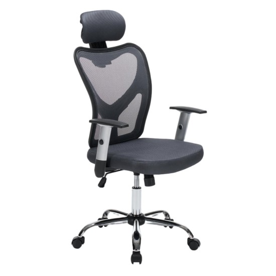 ΚΑΡΕΚΛΑ ΓΡΑΦΕΙΟΥ CUORE HM1207.02 ΜΑΥΡΟΣ ΣΚΕΛΕΤΟΣ-ΓΚΡΙ MESH 63x61x125Υεκ