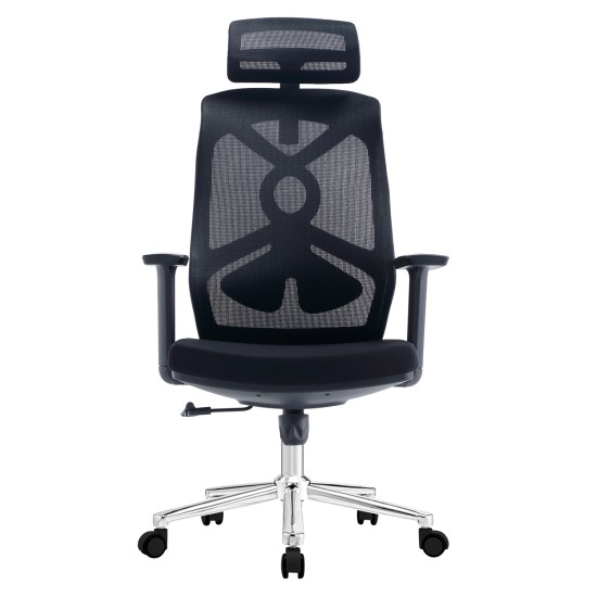 ΚΑΡΕΚΛΑ ΓΡΑΦΕΙΟΥ FLEXORA HM1213.01 ΜΑΥΡO MESH-ΒΑΣΗ ΧΡΩΜΙΟΥ 60x63x125Υεκ