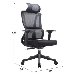 ΚΑΡΕΚΛΑ ΓΡΑΦΕΙΟΥ NOVUS HM1214.01 ΜΑΥΡO MESH--ΜΑΥΡΗ ΒΑΣΗ 72x67x125Υεκ