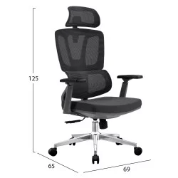 ΚΑΡΕΚΛΑ ΓΡΑΦΕΙΟΥ TASKMASTER HM1216.01 ΜΑΥΡO MESH-ΒΑΣΗ ΧΡΩΜΙΟΥ 69x65x125Υεκ