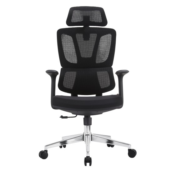 ΚΑΡΕΚΛΑ ΓΡΑΦΕΙΟΥ TASKMASTER HM1216.01 ΜΑΥΡO MESH-ΒΑΣΗ ΧΡΩΜΙΟΥ 69x65x125Υεκ