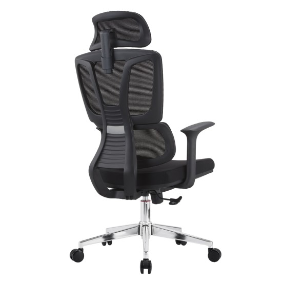 ΚΑΡΕΚΛΑ ΓΡΑΦΕΙΟΥ TASKMASTER HM1216.01 ΜΑΥΡO MESH-ΒΑΣΗ ΧΡΩΜΙΟΥ 69x65x125Υεκ