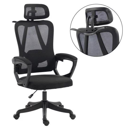 ΚΑΡΕΚΛΑ ΓΡΑΦΕΙΟΥ FRANTIC HM1224.01 ΜΑΥΡO MESH & ΠΟΛΥΠΡΟΠΥΛΕΝΙΟ 60x60x134Υεκ