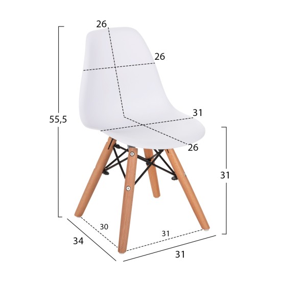 ΚΑΡΕΚΛΑ TWIST KID HM8453.01 ΞΥΛΙΝΑ ΠΟΔΙΑ Κ ΚΑΘΙΣΜΑ PP ΛΕΥΚΟ 31x34x55.5Υεκ