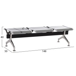 ΚΑΘΙΣΜΑ ΑΝΑΜΟΝΗΣ ΑΝΑΜΟΝΗΣ Τ.ΑΕΡΟΔΡΟΜΙΟΥ 3ΘΕΣΙΟ AVIATOR HM18404 ΜΕΤΑΛΛΟ MESH ΓΚΡΙ 148x50x40Υεκ