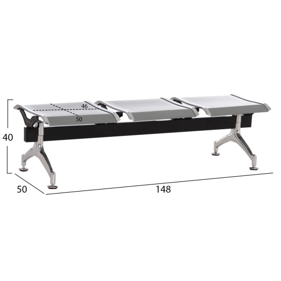 ΚΑΘΙΣΜΑ ΑΝΑΜΟΝΗΣ ΑΝΑΜΟΝΗΣ Τ.ΑΕΡΟΔΡΟΜΙΟΥ 3ΘΕΣΙΟ AVIATOR HM18404 ΜΕΤΑΛΛΟ MESH ΓΚΡΙ 148x50x40Υεκ