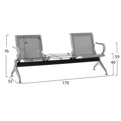 ΚΑΘΙΣΜΑ ΑΝΑΜΟΝΗΣ Τ.ΑΕΡΟΔΡΟΜΙΟΥ 2ΘΕΣΙΟ+ΤΡΑΠΕΖΙ AVIATOR HM18402 ΜΕΤΑΛΛΟ MESH ΓΚΡΙ 170x55x76Υεκ