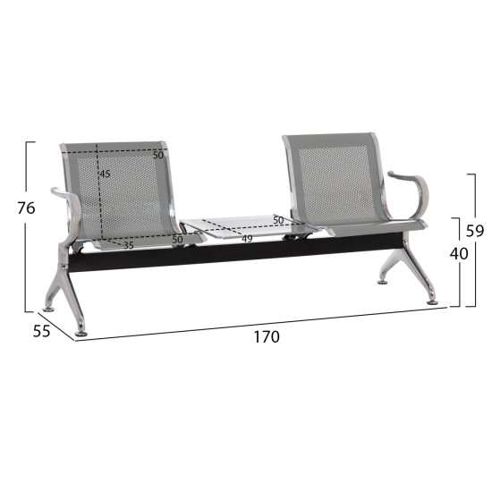 ΚΑΘΙΣΜΑ ΑΝΑΜΟΝΗΣ Τ.ΑΕΡΟΔΡΟΜΙΟΥ 2ΘΕΣΙΟ+ΤΡΑΠΕΖΙ AVIATOR HM18402 ΜΕΤΑΛΛΟ MESH ΓΚΡΙ 170x55x76Υεκ