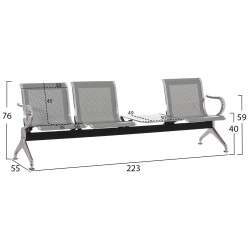 ΚΑΘΙΣΜΑ ΑΝΑΜΟΝΗΣ Τ.ΑΕΡΟΔΡΟΜΙΟΥ 3ΘΕΣΙΟ+ΤΡΑΠΕΖΙ AVIATOR HM18403 ΜΕΤΑΛΛΟ MESH ΓΚΡΙ 223x55x76Υεκ