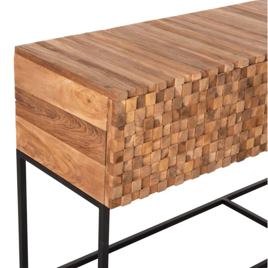 ΚΟΝΣΟΛΑ ΜΕ ΣΥΡΤΑΡΙΑ JORDI HM9801 ΞΥΛΟ TEAK ΦΥΣΙΚΟ-ΜΑΥΡΗ ΜΕΤΑΛΛΙΚΗ ΒΑΣΗ 180x43x79Υεκ.