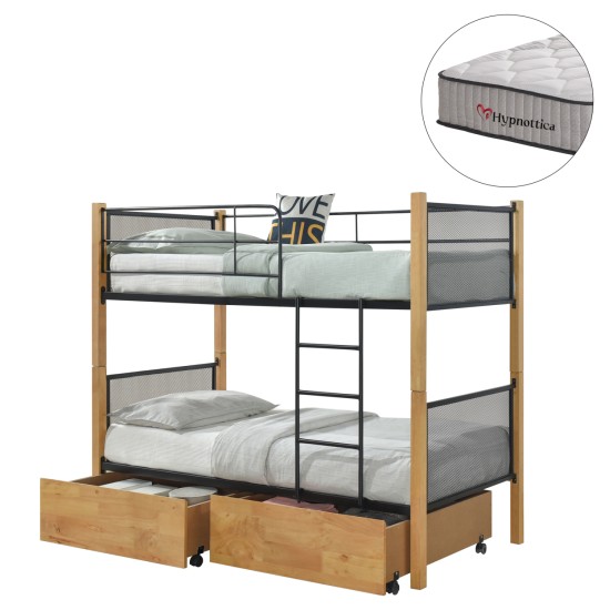 ΚΟΥΚΕΤΑ ΜΕ 2 ΣΥΡΤΑΡΙΑ & 2 ΣΤΡΩΜΑΤΑ 90X190εκ RAYVEN HM10749.05 ΞΥΛΟ ΚΑΡΥΔΙ ΚΑΙ ΜΕΤΑΛΛΟ