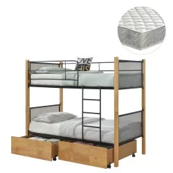 ΚΟΥΚΕΤΑ ΜΕ 2 ΣΥΡΤΑΡΙΑ & 2 ΣΤΡΩΜΑΤΑ 90X190εκ RAYVEN HM21336.02 ΞΥΛΟ ΚΑΙ ΜΕΤΑΛΛΟ