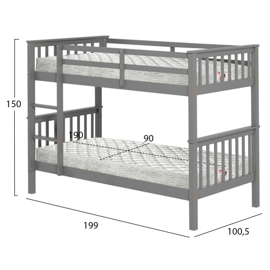 ΚΟΥΚΕΤΑ ΠΑΙΔΙΚΗ ΜΕ 2 ΣΤΡΩΜΑΤΑ LANTAI HM21307.02 ΞΥΛΟ ΠΕΥΚΟΥ ΓΚΡΙ--ΣΤΡΩΜΑΤΑ 90x190εκ