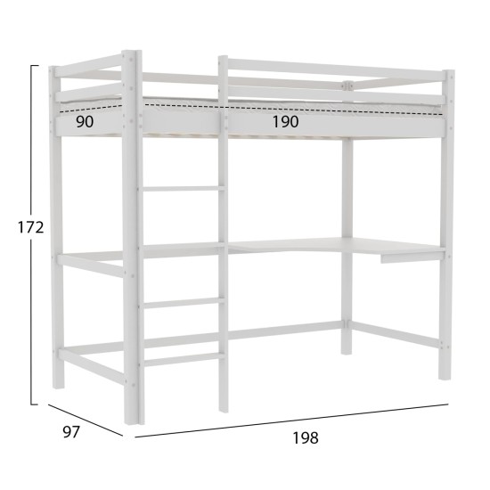 ΚΟΥΚΕΤΑ ΠΑΙΔΙΚΗ ΜΕ ΓΡΑΦΕΙΟ AKRON HM21311.01 ΞΥΛΟ ΠΕΥΚΟΥ ΛΕΥΚΟ--ME ΣΤΡΩΜΑ 90x190εκ