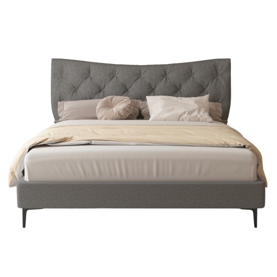 ΚΡΕΒΑΤΙ ΔΙΠΛΟ JILL HM737.01 ΥΦΑΣΜΑ ΣΕ ΓΚΡΙ--ΓΙΑ ΣΤΡΩΜΑ 160x200εκ.