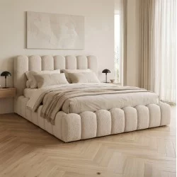 ΚΡΕΒΑΤΙ ΔΙΠΛΟ MARIUS HM759.03 ΜΠΕΖ CHENILLE ΥΦΑΣΜΑ-- ΓΙΑ ΣΤΡΩΜΑ 160x200εκ