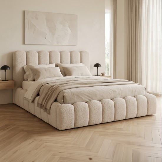 ΚΡΕΒΑΤΙ ΔΙΠΛΟ MARIUS HM759.03 ΜΠΕΖ CHENILLE ΥΦΑΣΜΑ-- ΓΙΑ ΣΤΡΩΜΑ 160x200εκ